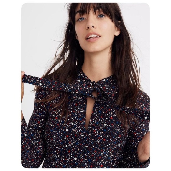 Madewell - Balsam Long Sleeve Tie Neck Dress in Starry Night - Picture 6 of 12